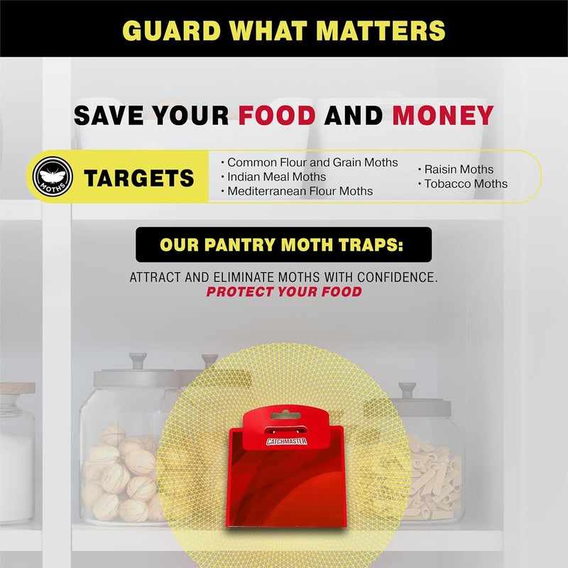 Catchmaster Pantry Moth Traps with Premium Extra Strength Pheromone Technology – XL, Extra-Strength Flour & Indian Meal Moth Traps – Protects Kitchen Cabinets & Food Storage – Red, 6PK - Image 5